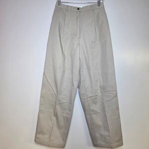 L.L.Bean Women's 10 Tall Khaki Pleated Pants Elastic Straight Leg Beige Trousers
